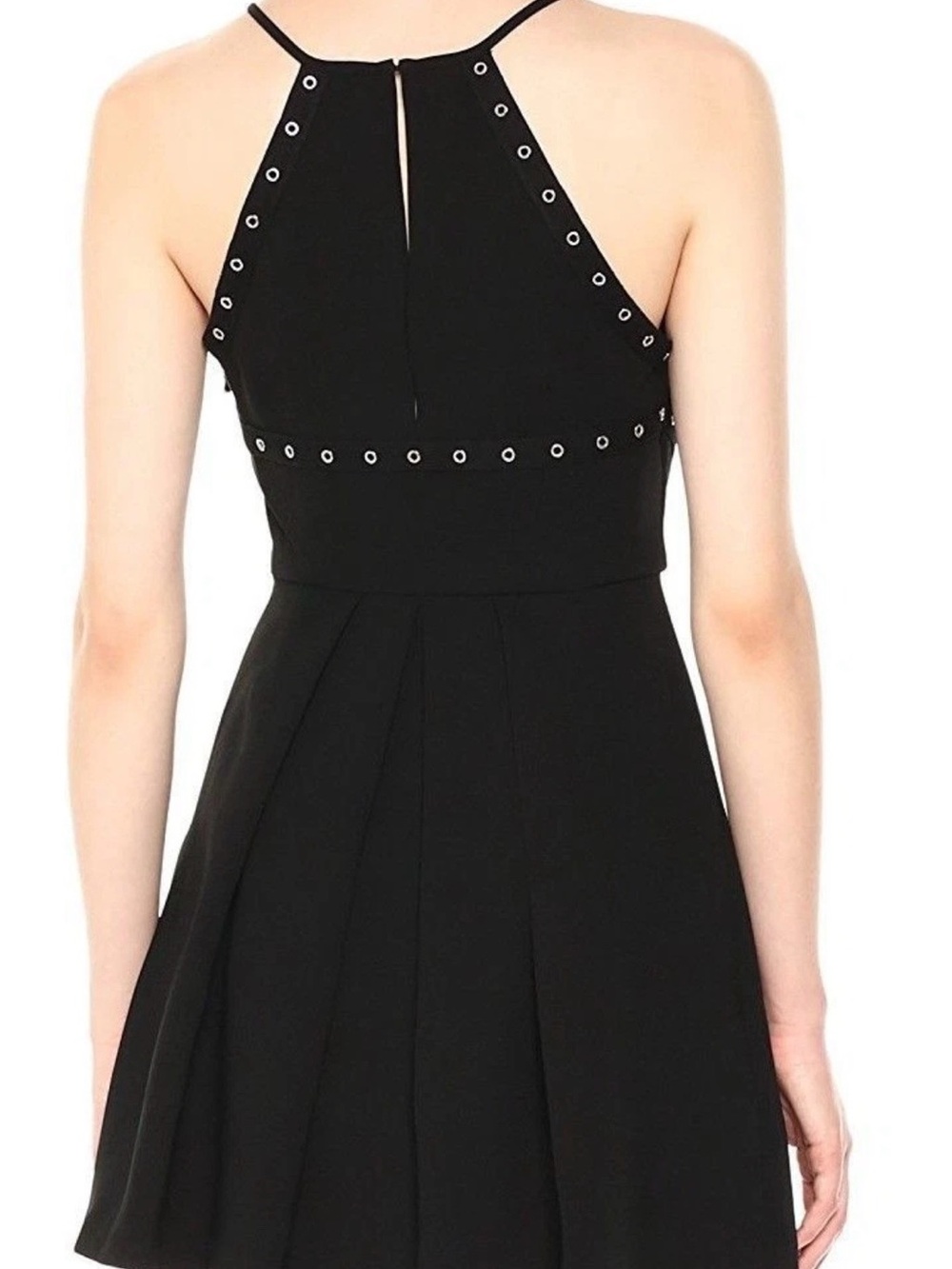 BCBG Black Grommet Fit N Flare Halter Mini Dress - Women size 2.